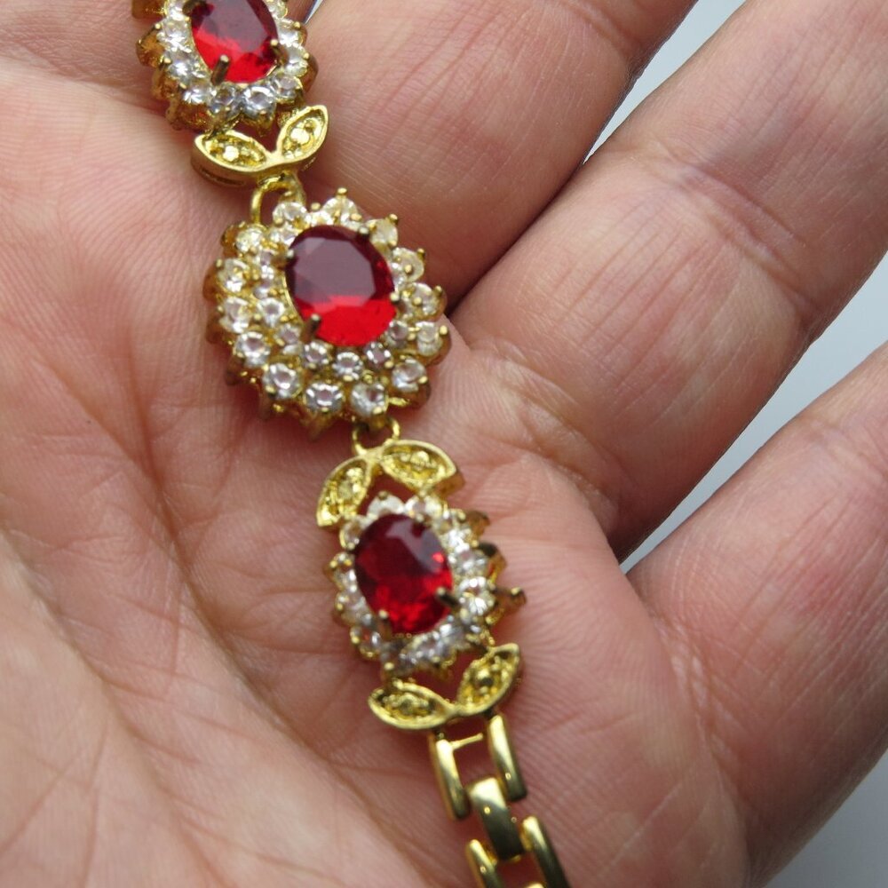 14k Overlay Ruby Diamond Cz Bracelet